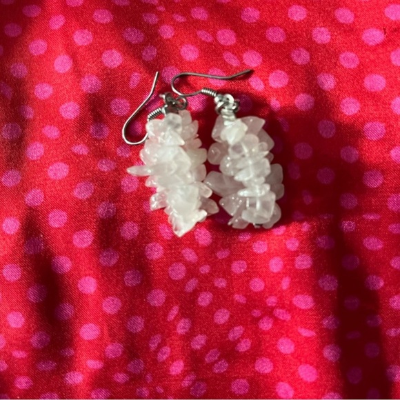 White Stone Dangle Earrings- Handmade - Picture 3 of 4